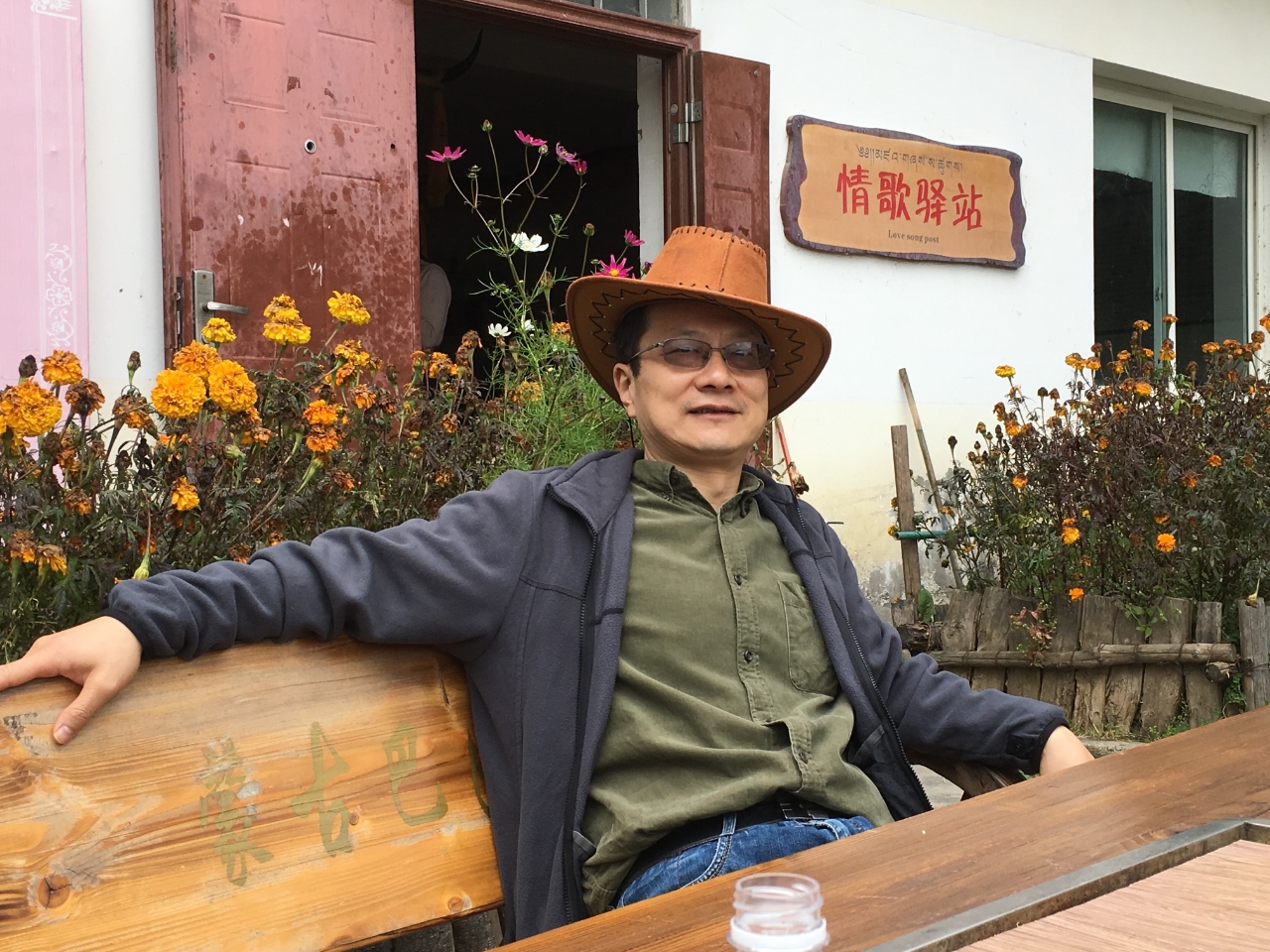 My father resting outdoors during a trip